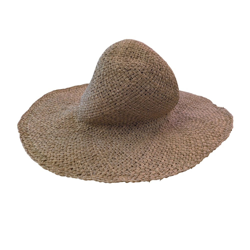 Osklen Pointed Natural Straw Wide Brim Sun Hat Beach Vacation Boho Chic‎